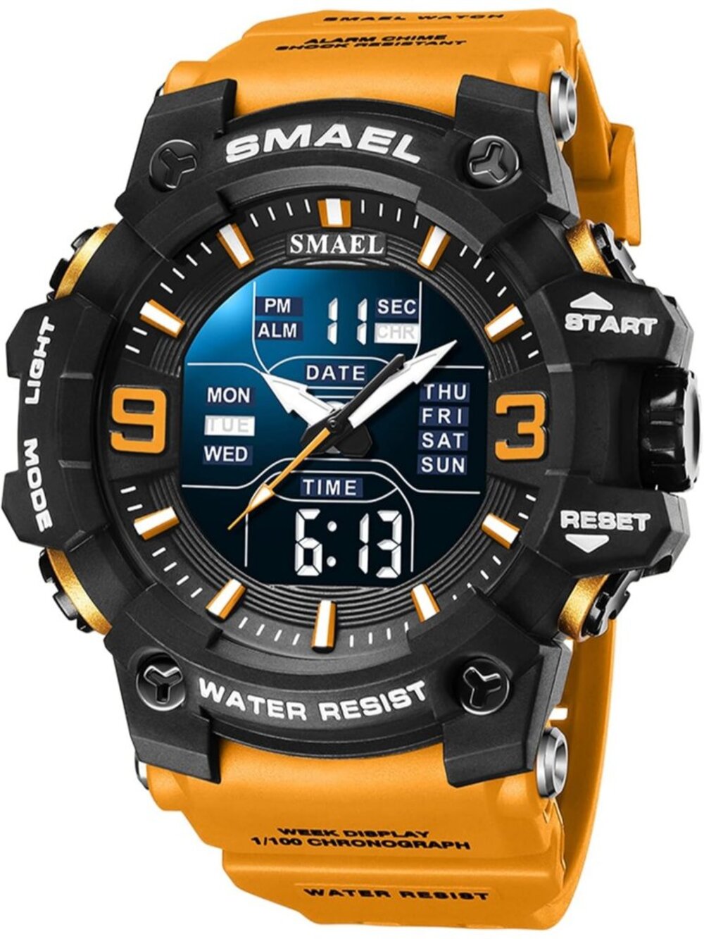 Mens Yellow Analog Quartz Luminous Waterproof LED Electronic Digital Wrist Watch